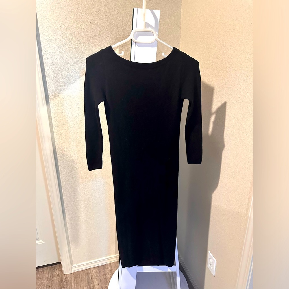 Zara round neck black midi knit dress